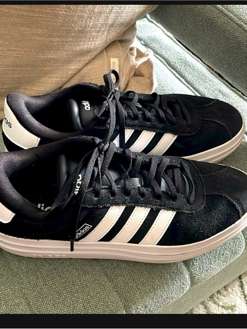 Adidas VL Court Bold Platform Suede Sneakers Black White Chunky Low Top